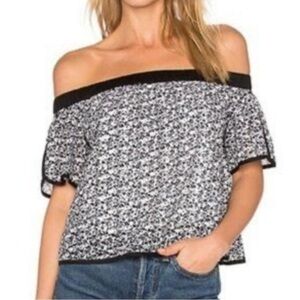 RAG & BONE EYELET FLAVIA TOP COTTON BLACK/WHITE OFF SHOULDER SIZE S